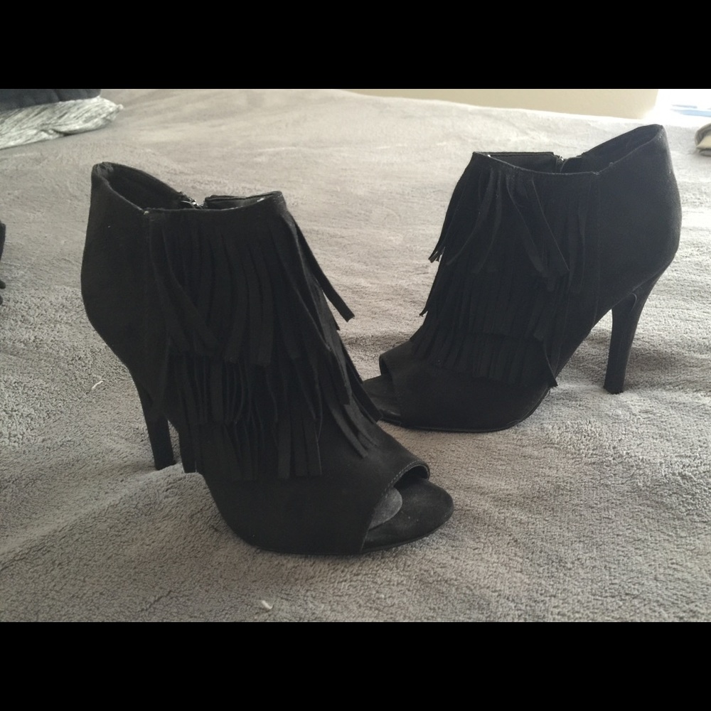 ALDO Black Fringe Ankle Booties